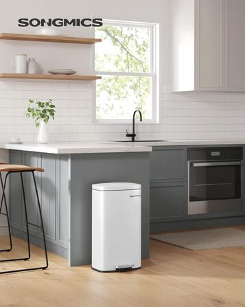 Відро для сміття SONGMICS 30 л з м'яким закриттям, сталеве, з внутрішнім відром, для кухні