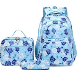 Шкільний рюкзак ZHIERNA для дівчаток-підлітків: набір з ланч-боксом та пеналом, блакитний