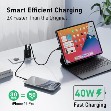 Мережевий адаптер USB-C 40W 4-портовий Cshare з PD 3.0, USB-C та USB-A, для iPhone, iPad, Samsung Galaxy, Android, білий/чорний