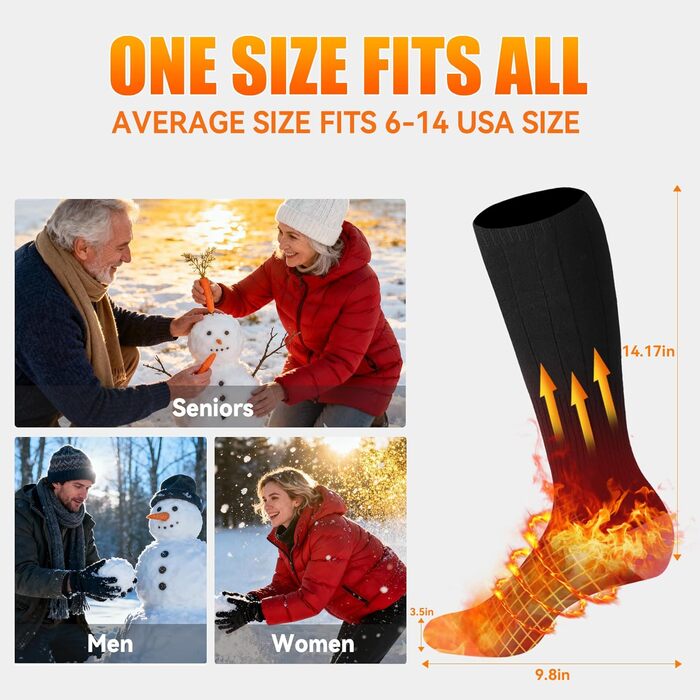 Гріючі шкарпетки для жінок та чоловіків, акумуляторні гріючі шкарпетки з акумулятором 4000mAh, 3 режими нагріву, теплі шкарпетки, підігріваючі шкарпетки для зимових видів спорту на відкритому повітрі, чорні