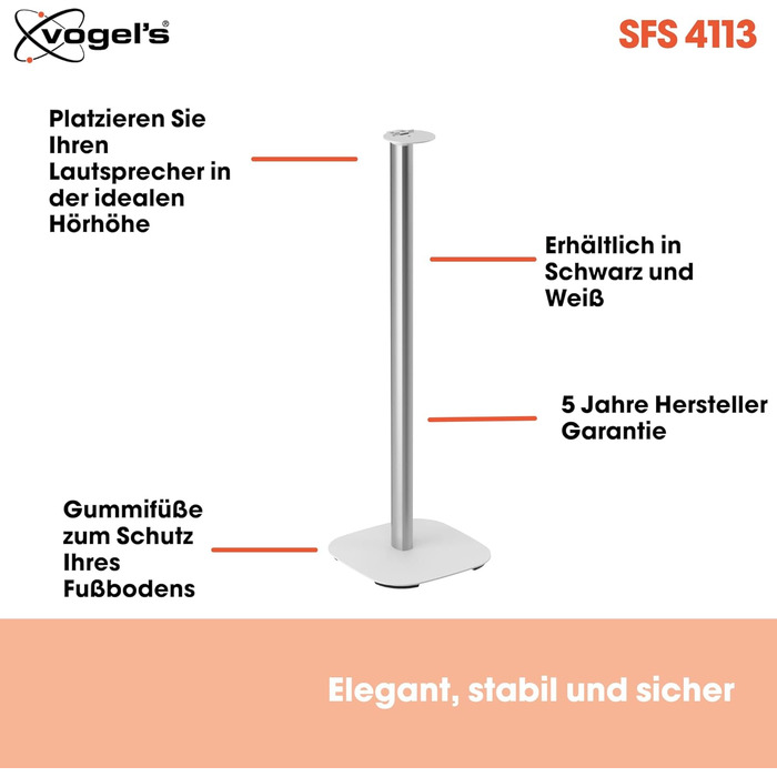 Підставка Vogel's SFS 4113 для Sonos ERA 100: надійна та стильна | Білий колір | З кабелепроводом, TÜV-сертифікована