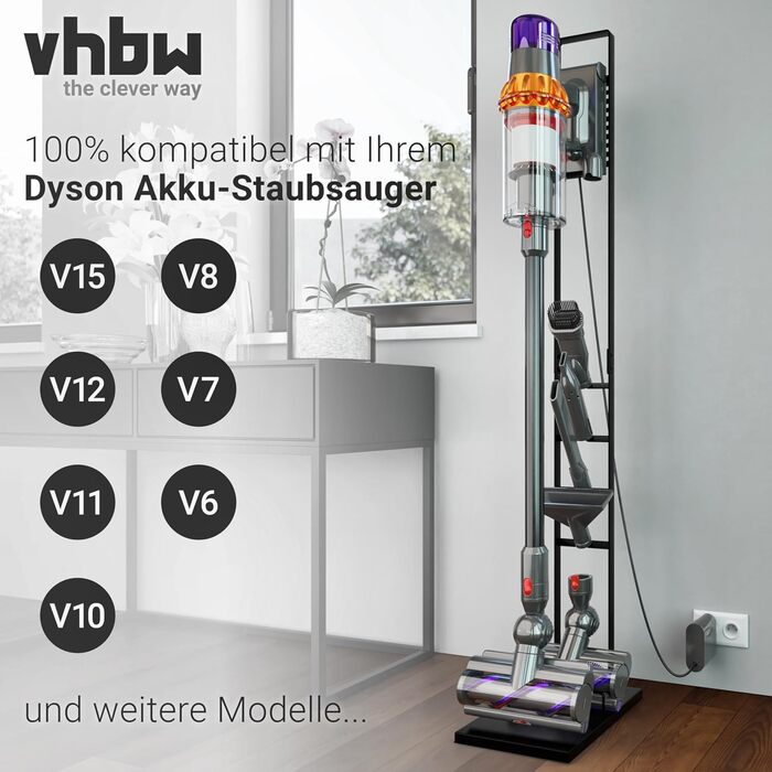 vhbw Dyson Vacuum Stand Holder - Compatible with V15, V12, V11, V10, V8, V7, V6 Cordless Vacuum Cleaners with Mop Attachment - Stable Accessory