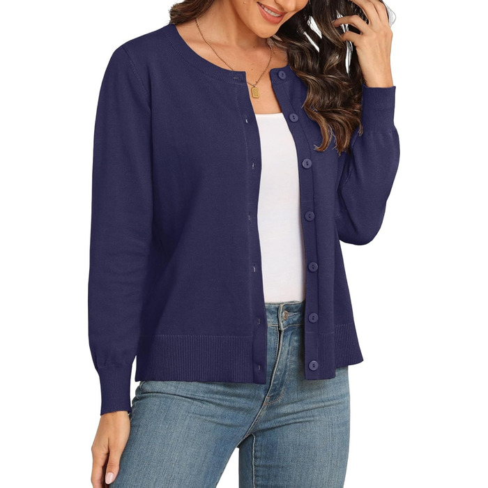 Кардиган PrinStory з в'язаного полотна з круглою горловиною, колір морської хвилі (XL)