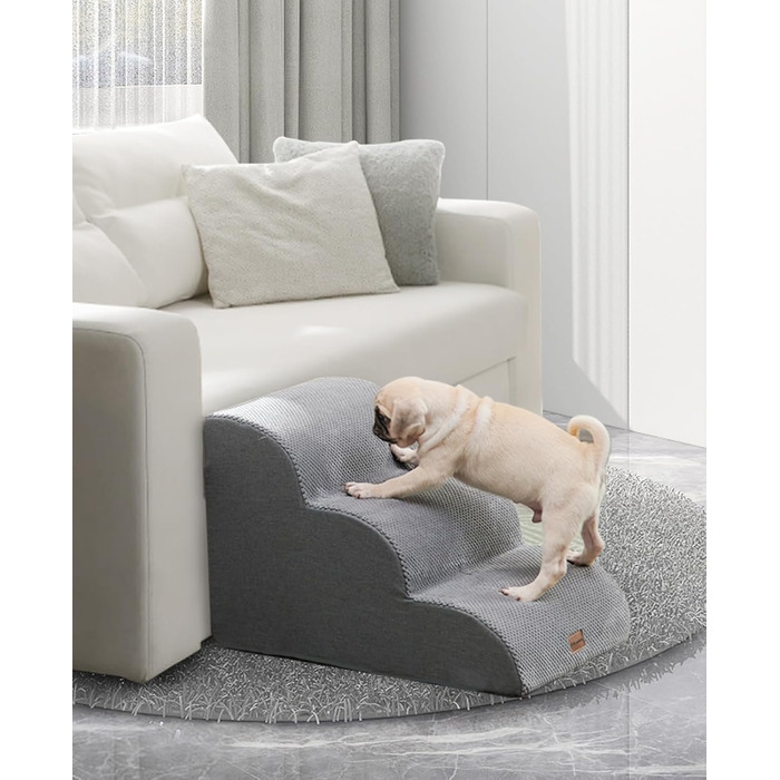 Сходинки для собак 3 сходинки, антиковзкі, сірого кольору. Підходять для маленьких собак, знімний та миючий чохол, 41 см заввишки