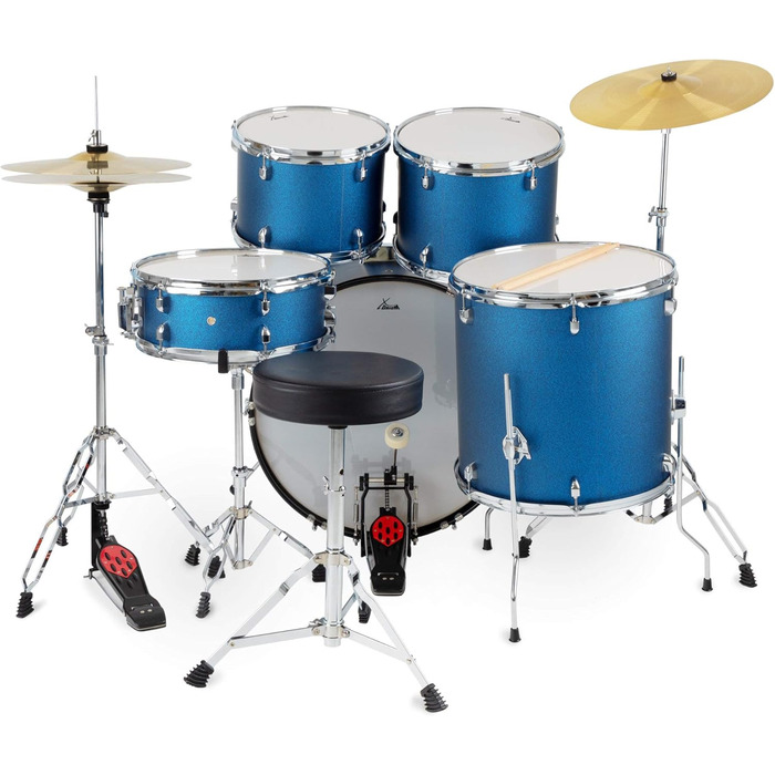XDrum Semi 22' Standard барабанна установка Satin Blue Sparkle (22' BD, 12' TT, 13' TT, 16' FT, 14' SD) з навчальним посібником, блакитний колір