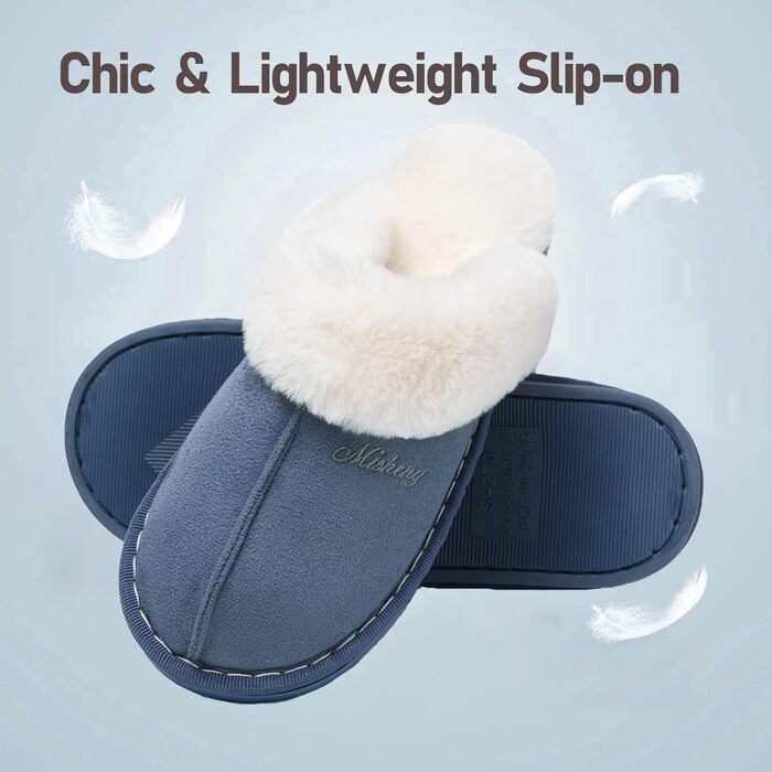 Тапочки домашні Donpapa для жінок та чоловіків, зимові, теплі, з м'якої плюшевої тканини та піною з пам'яттю, імітація овечої шкури, антиковзаючі, для дому та вулиці (38.5/40 EU, Concord Blau)