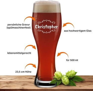 Склянка для пива з іменем або побажанням, 0,5л, з гравіюванням, індивідуальний подарунок, персоналізована склянка для пшеничного пива (оздоблення 02)