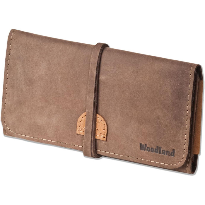 Woodland Tobacco Pipe and Accessories Case made from soft, natural unfinished buffalo leather in a taupe/dark brown-cognac combination