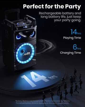 Moukey MK3016 – Караоке система з вокером 26см та твітером 8см, 2 мікрофони, Bluetooth, світлові ефекти, AUX/USB/TF/FM, TWS
