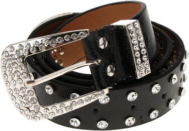 Жіночий пояс Fenteer з камінням, джинсовий, з пряжками, шкіряний, 3,5 см, чорний