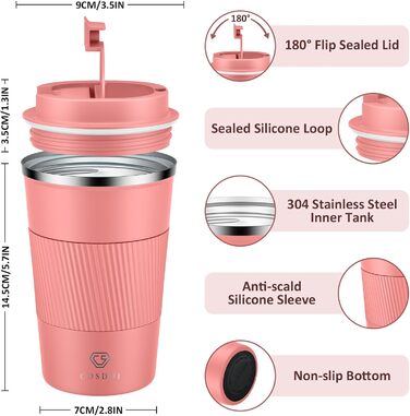 Термокружка CS COSDDI з нержавіючої сталі, 380мл, з кришкою, для кави, води та чаю, подвійні стінки, витривала, 1 шт.