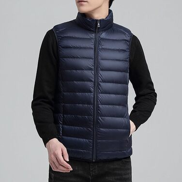 Чоловіча жилетка з пуху, утеплена, стегана, для активного відпочинку, водовідштовхувальна, без рукавів (Синій, XXL)