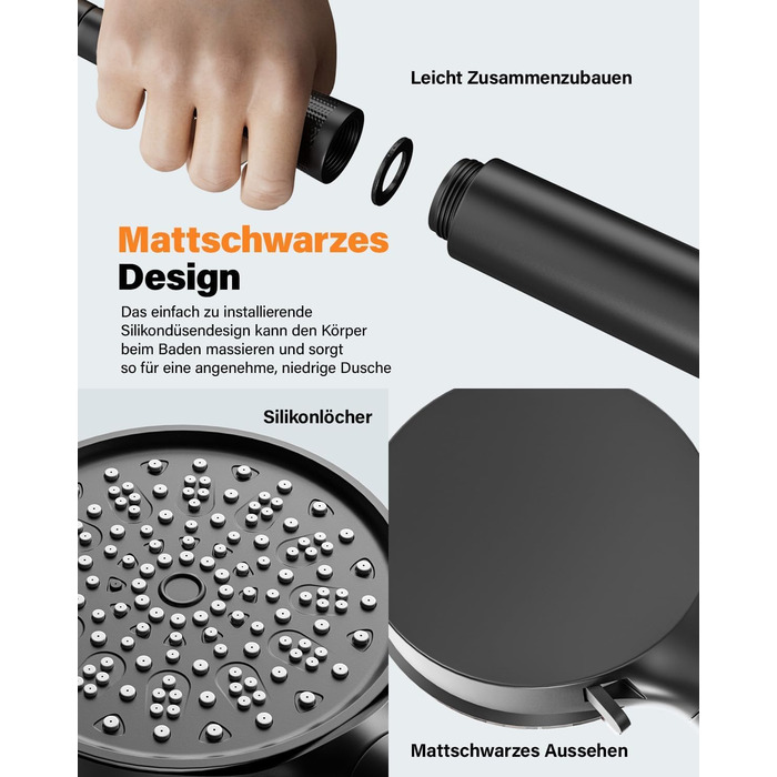 Cobbe Shower Head with Hose, High-Pressure Handheld Shower with 20-Stage Filtration, Water-Saving Shower Head with 6 Spray Modes, Rain Shower Pressure-Boosting and Water-Saving Shower Head for Hard Water