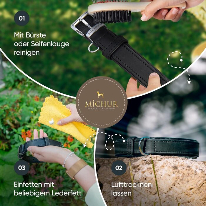 Мінімалістичний шкіряний нашийник для собак Michur Minimo, чорний, різні розміри (36-45 см)