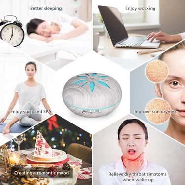 Аромадифузор GeeRic 550 мл з таймером, ультразвуковий зволожувач повітря, ароматерапія, 7 кольорів LED, дерево