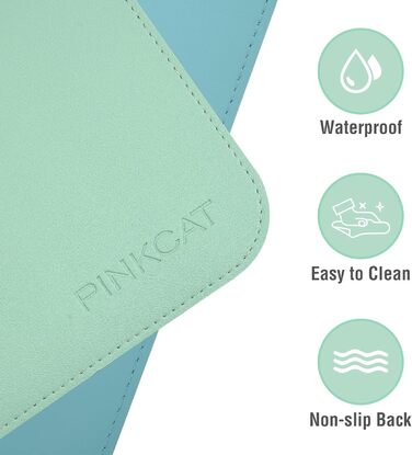 PINKCAT Килимок для миші та захист столу 80x40 см, PU-шкіра, двосторонній, зелено-блакитний