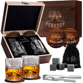 Набір склянок для віскі, подарунковий набір для чоловіків (2 склянки + 8 кеглів, що повторно використовуються + аксесуари), подарунок на день народження, подарунок на Різдво для чоловіків