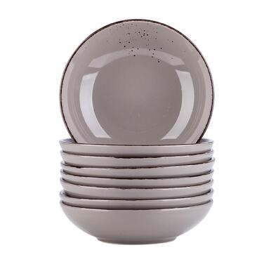 Набір посуду Vancasso NAVIA, 16 предметів, кераміка, для 4 осіб, розпис, тарілки, миски, чашки, помаранчевий (8 предметів, сірий)