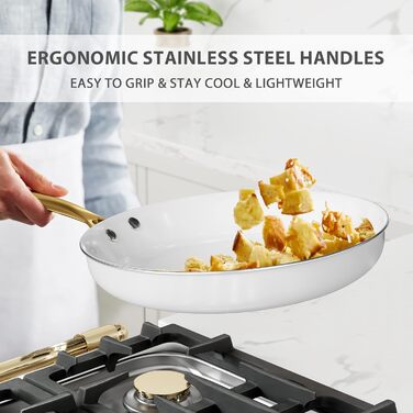 Набір посуду RIOVARM з нержавіючої сталі з антипригарним покриттям, 10 предметів. Набір каструль, сковорідок, сотейників та соусниць з лопаткою. Білий посуд для кухні.