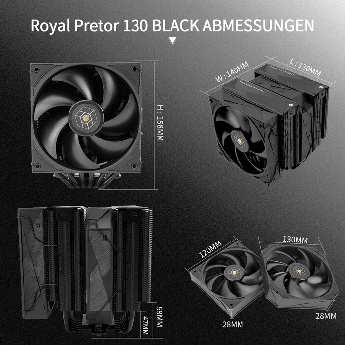 Thermalright Royal Pretor 130: Кулер CPU з 6 тепловими трубками, сумісний з Intel LGA115X/1200/2011/1700/1851 та AM4/AM5, охолодження для ПК