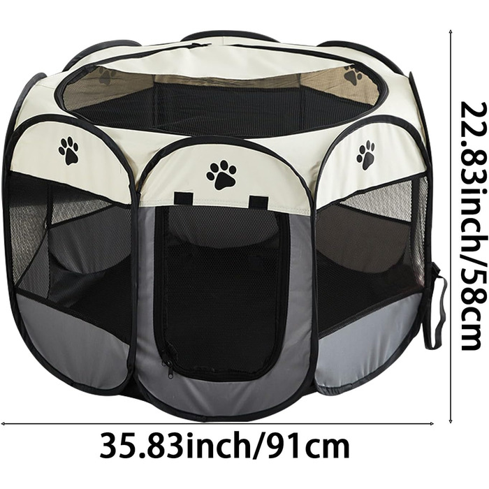 Клітка-вигул для цуценят 91x91x58 см, складана переносна клітка для тварин, для собак, кроликів, морських свинок, котів, для дому та відпочинку на природі