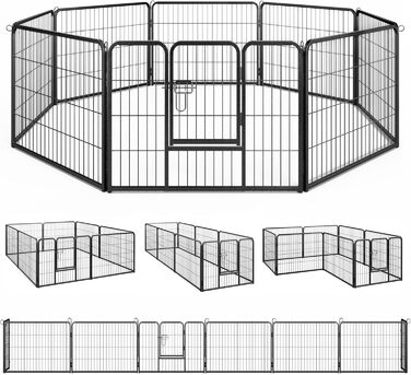 Металевий вольєр для собак та котів Costway, 80 см, 8-секційний, з дверцятами, для собак, котів, кроликів, чорний