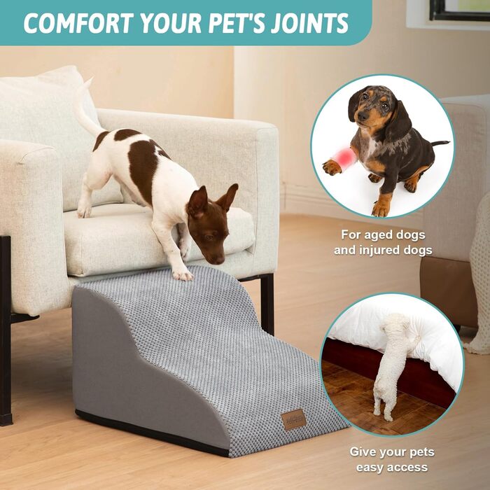 Dog Stairs for Small Dogs 50cm, Pet Stairs for Bed made of High-Density Sponge, Dog Stairs Dog Ramp with Washable Cover and Non-Slip Bottom, 40x72x50cm, 4 Steps, (Gray, 2 Steps (40x50x30cm))
