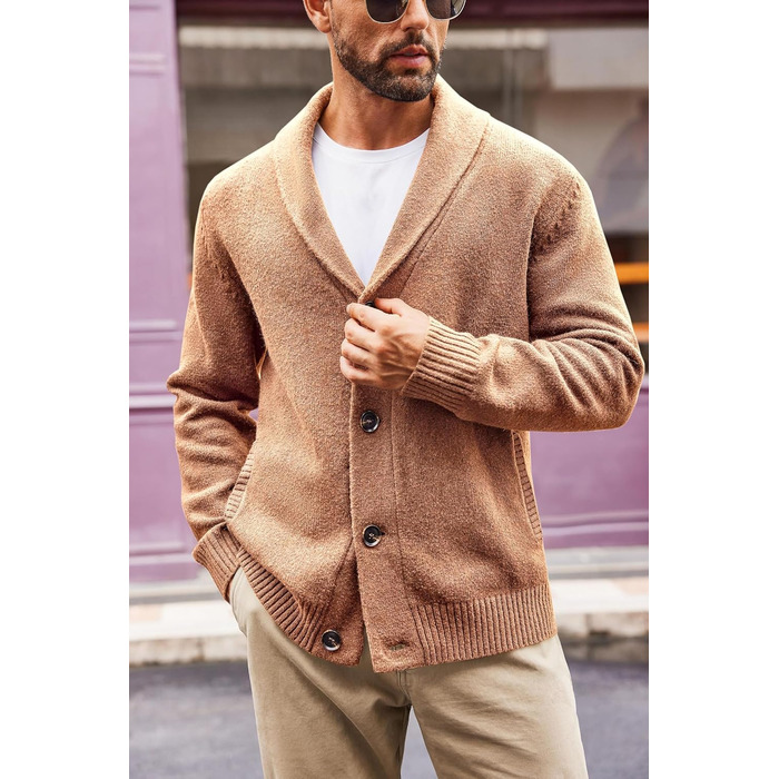 Чоловіча в'язана куртка Runcati з коміром-шарфом, стильна, на ґудзиках, зимова, з рельєфним в'язанням, XL, хакі