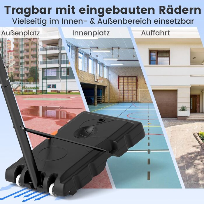 COSTWAY Adjustable Height Basketball Hoop System - Outdoor Mobile Basketball Stand with Wheels & Weight Bag (225-305cm)