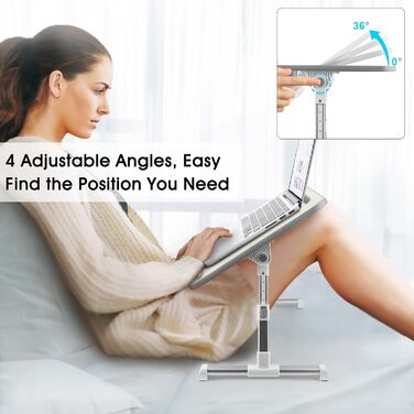 Стіл для ноутбука в ліжко, регульований, з ящиком, 60 x 34 см, бежевий