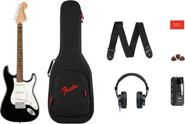 Squier Stratocaster E-Gitarre Affinity Series™ Black Micro Pack з аксесуарами та Fender Play.