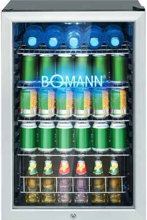 Холодильник для напоїв Bomann® KSG 7287 Inox | 63 літри | регулювання температури +3–10°C | з дверцятами зі скла, 4 полиці та LED-підсвічуванням | тихий, енергоефективний та компактний | для пляшок та банок