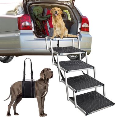 Foldable Dog Ramp for Cars - 5 Step Pet Stairs for Small, Medium, Large Dogs - Up to 70kg Capacity