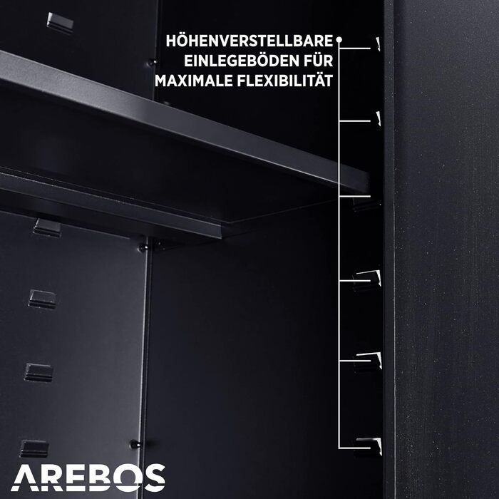 Металевий офісний шафа Arebos, чорний, 90x90x40 см, регульовані полиці, на колесах