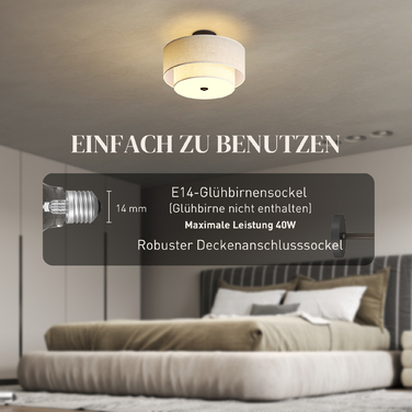 HOMCOM Pendant Light with Double Linen-Look Shades, Cream White