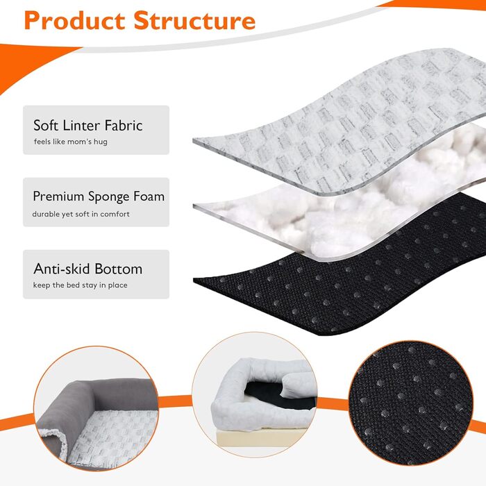 Ортопедичне ліжко для собак BingoPaw XL: велике, зручне, знімний чохол, водонепроникна підстилка, 120x90x25 см