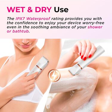 Триммер для бікіні для жінок 2-в-1: електричний триммер та бритва. Бездротовий, водонепроникний (IPX7) для тіла, ніг, пахв та рук. Perlweiß