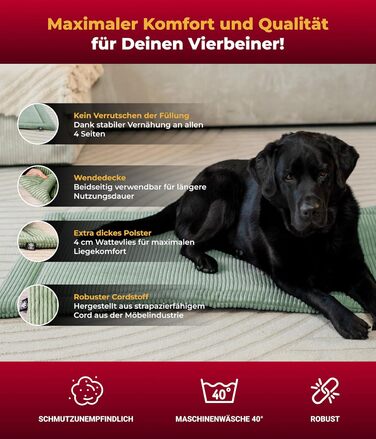 Килимок для собак HS-Hundebett® з флісовою накидкою, XS – Практичний та зручний лежак для собак – Зроблено в Німеччині (Зелений, 75x115 см)