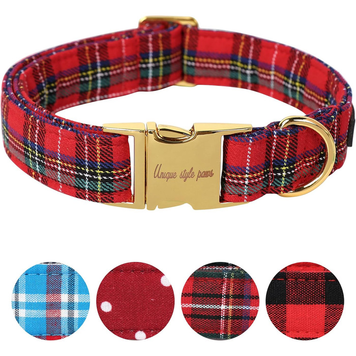 Нашийник для собак Unique Tyle Paw, регульований, м'який та зручний, в клітинку, для собак маленьких, середніх та великих порід, обхват шиї 25,4–40,6 см (XL, Червоний)