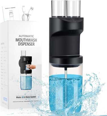EPROICKS Mouthwash Dispenser Automatic, Electric Mouthwash Dispenser with 2 Cups, Wall-Mounted Mouthwash Dispenser for Bathroom, Can Hold 550ml Mouthwash, 3 Adjustable Levels