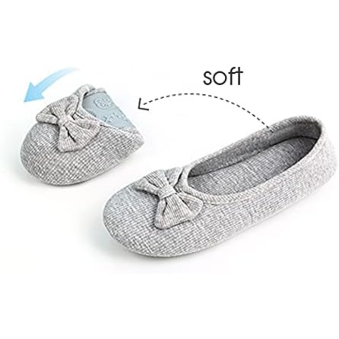 Жіночі та дівчачі балетки-халапи з бантиком, теплі та зручні домашні тапочки для дому, офісу, спальні. Розмір 39/40 EU, сірий колір.