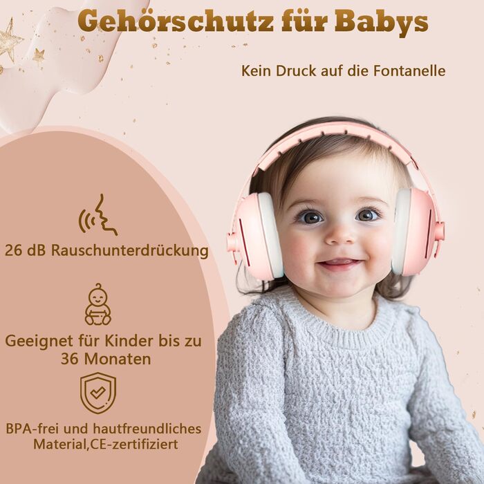 Навушники для захисту від шуму для малюків та дітей до 48 місяців - захист від шуму, регульоване антиковзне обруч, захист від пошкодження слуху, покращує сон (Рожевий)