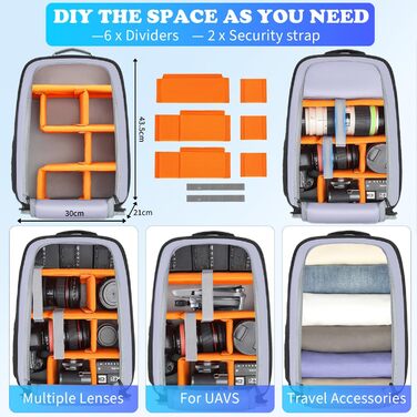 Водонепроникний рюкзак для камери FRETHIND: DSLR, SLR, дрона, об'єктивів та ноутбука (з дощовиком)