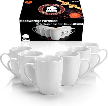 6 порцелянових чашок для кави 300 мл - набір з 6 чашок, білі, для розмальовування, у подарунковій коробці