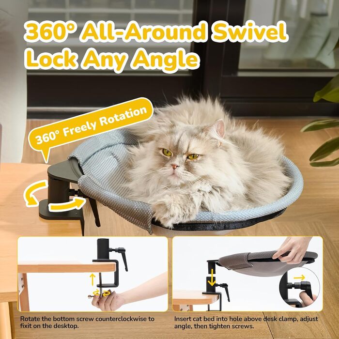 Підвісне ліжко для котів CATISM 360° - зручне котяче ліжко-гамак, сіре, 36x38 см, до 20 кг