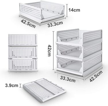 Yorbay Drawer Box, 3-Piece Set, Stackable Closet Organizer, Shelf Storage Box, Divider Stackable Drawers for Clothes Kitchen Bedroom, White