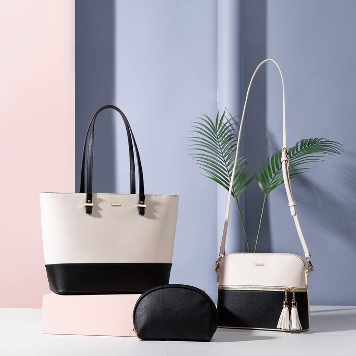 Сумка жіноча LOVEVOOK шопер через плече, шкіряний набір 3 в 1, чорно-бежева