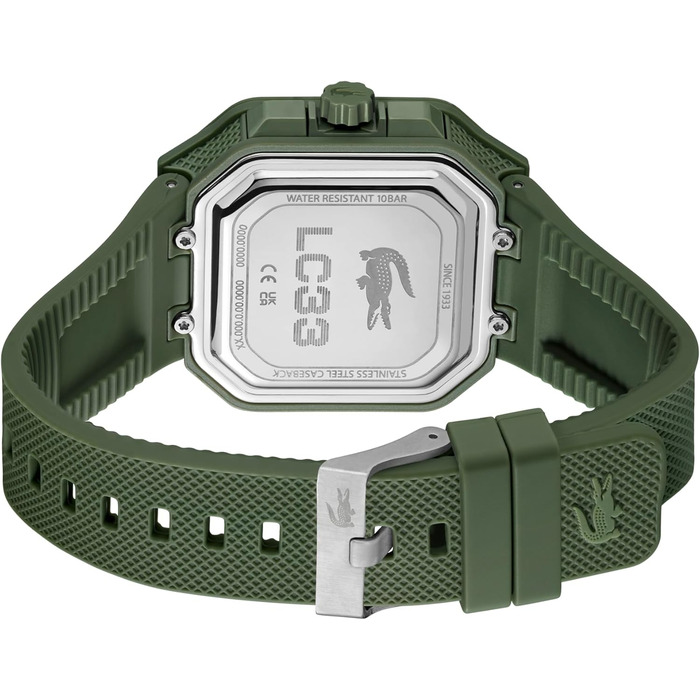 Годинник Lacoste LC33 Square силіконовий, зелений - кварцовий механізм