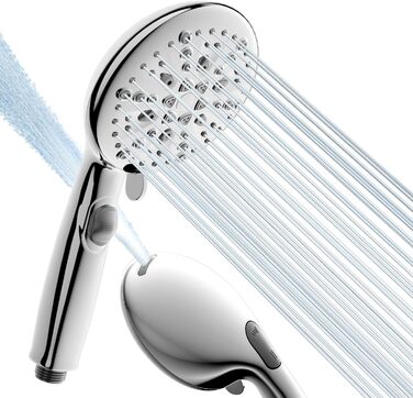 Cobbe Shower Head - Water-saving, pressure-boosting with stop function, handheld shower with 7+2 spray patterns, shower head with strong jet for cleaning bathtub made of ABS, Chrome