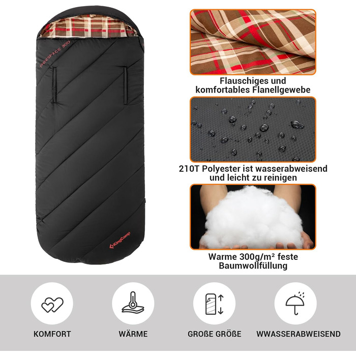 KingCamp XXL 3-Season Sleeping Bag - Oversized for Adults, Outdoor Camping, Backpacking, Hiking, Travel - Lightweight & Portable